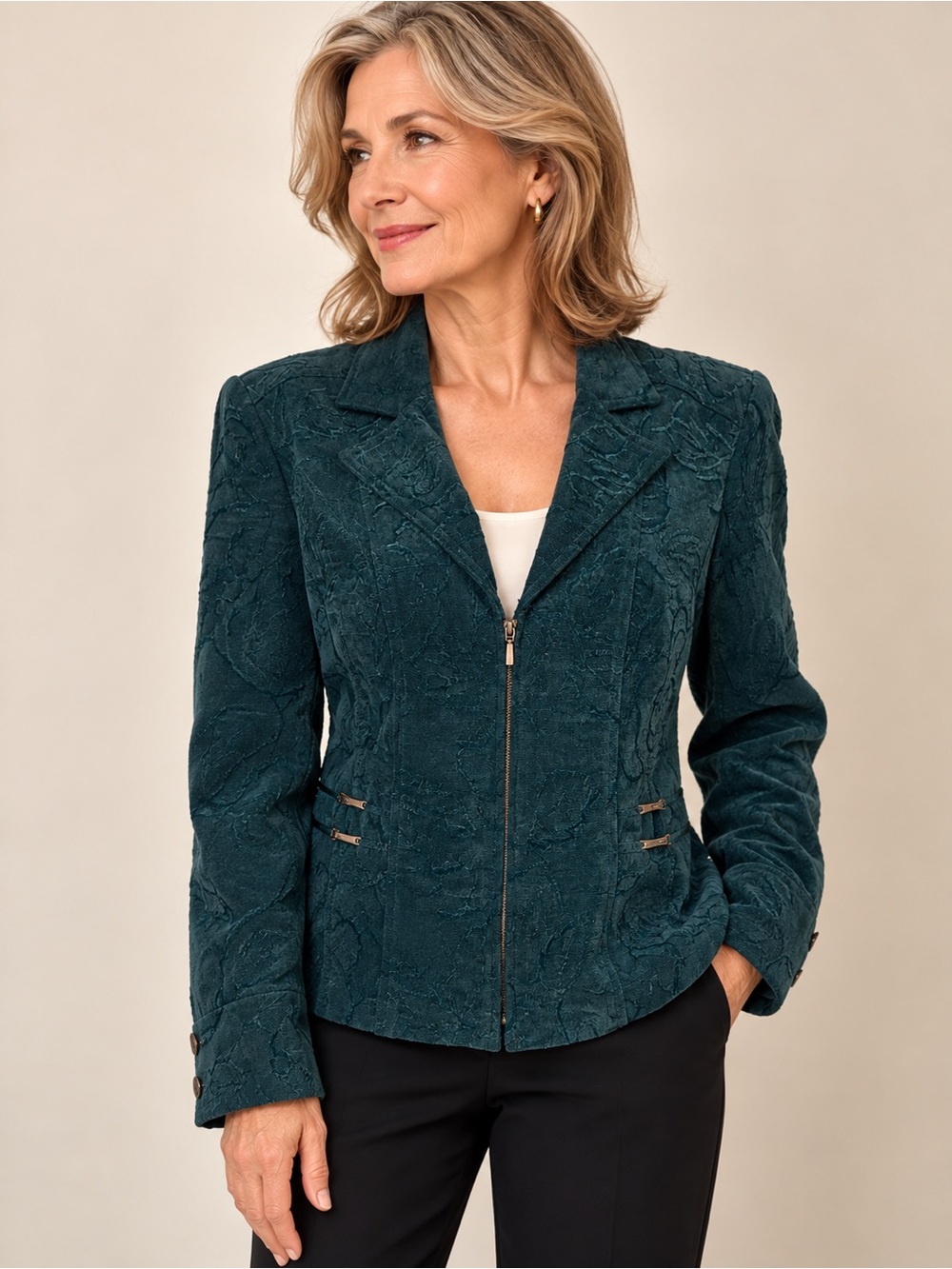 Conceptions Conrad C Teal Textured Jacquard Zip Jacket Size 16